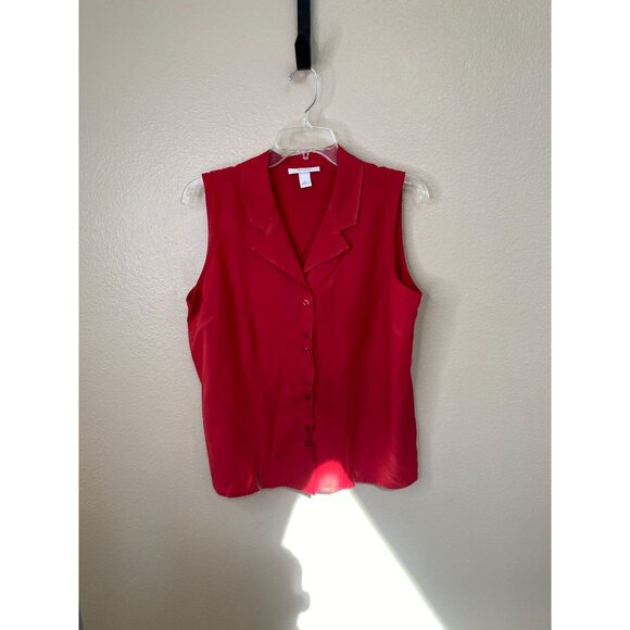 Dressbarn Womens Red Sleeveless Button-Down Shirt Large Rayon Blend Lightweight - Picture 1 of 7